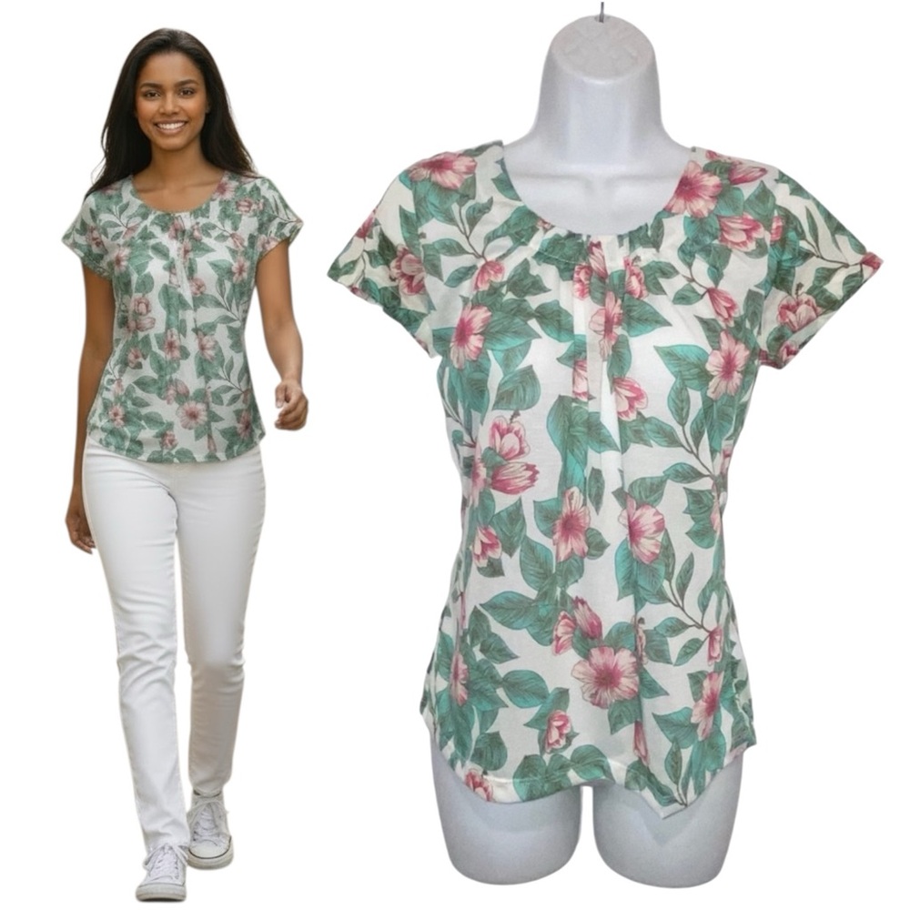 Kim Rogers Boho Floral Tropical Lightweight Semi Sheer Top - Women’s Small - Picture 2 of 9